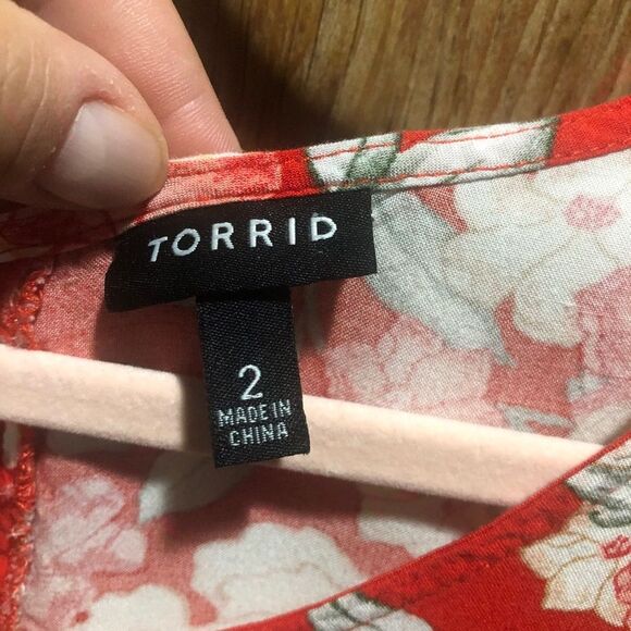 TORRID BLOOD ORANGE FLORAL CHALLIS FLOWY BABYDOLL TANK WOMENS 2X - Picture 7 of 10